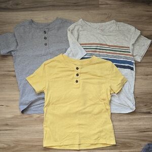 Wonder Nation Kids' Short Sleeve Henley Tees - Gray, Yellow, Striped